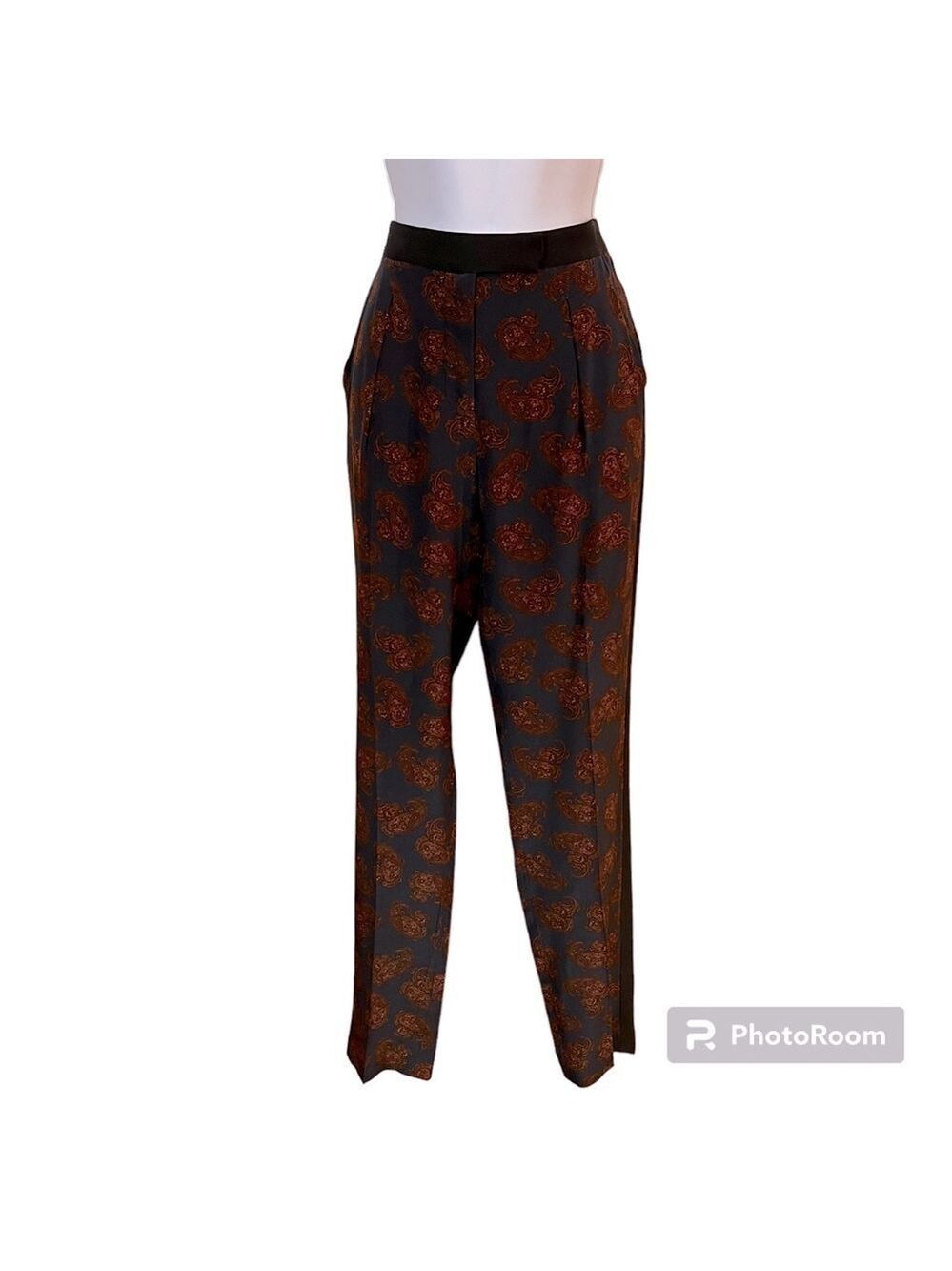 A.L.C. Silk Straight Leg Paisley Print Pants Sz-0